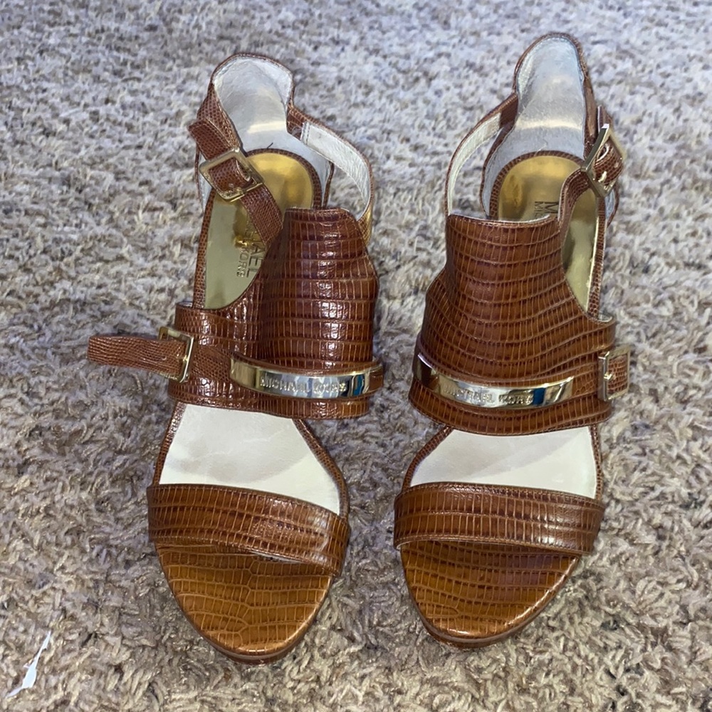Michael Kors Brown and Gold Genuine Leather Heels